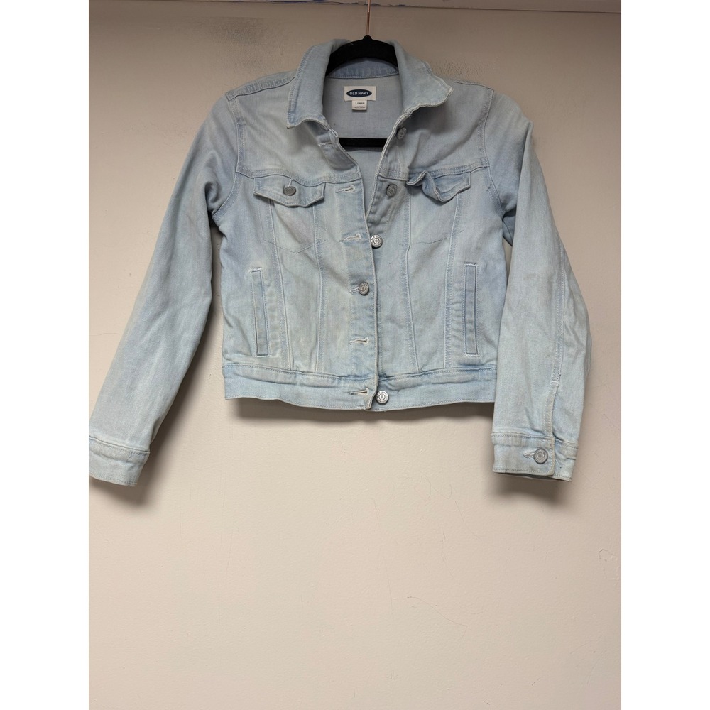 Old Navy Girls Light Wash Denim Trucker Jacket Size L 10-12 Blue Jean Jacket